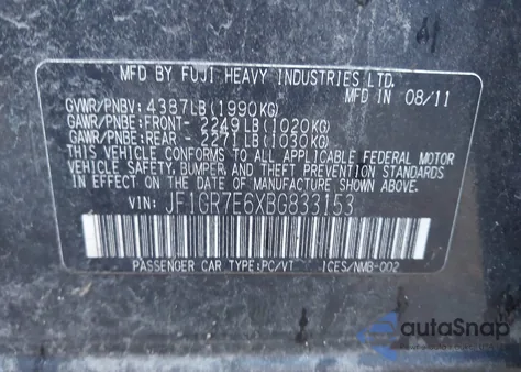 2011 Subaru Impreza Wrx Premium z USA, uszkodzony, nr VIN JF1GR7E6XBG833153